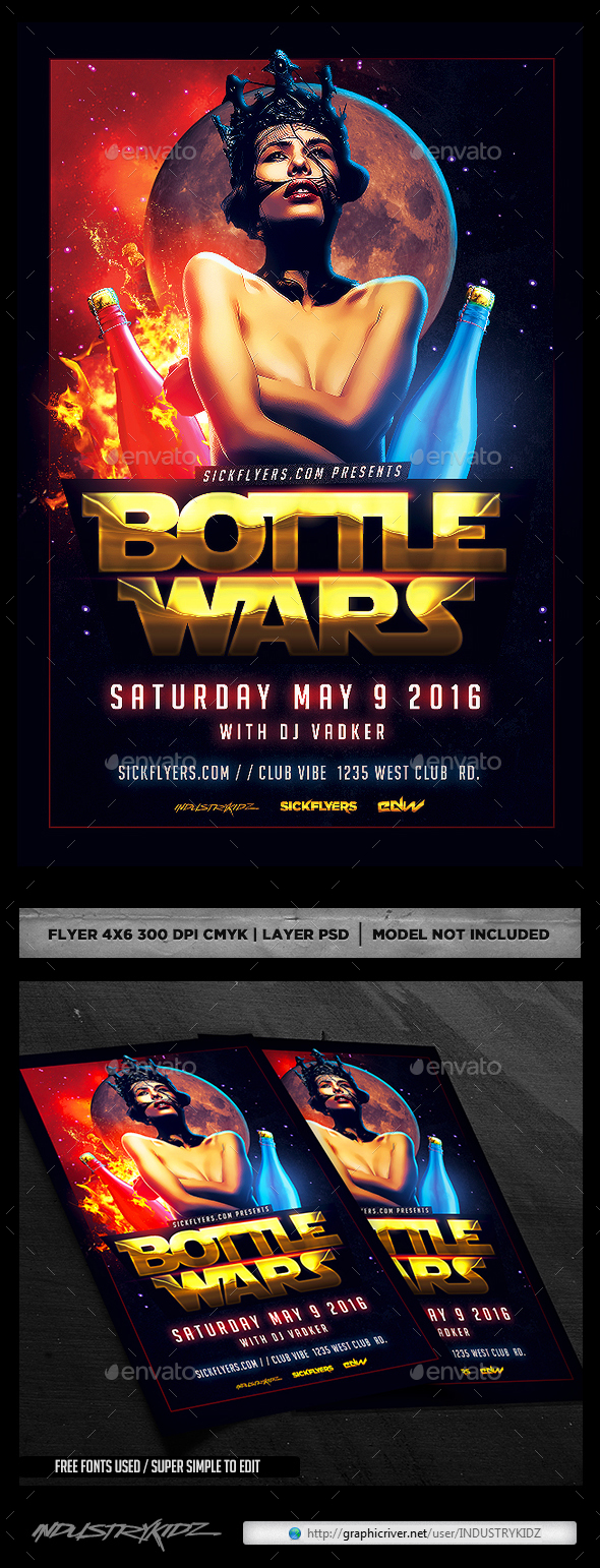 Bottle Wars Flyer PSD - Clubs & Parties Events