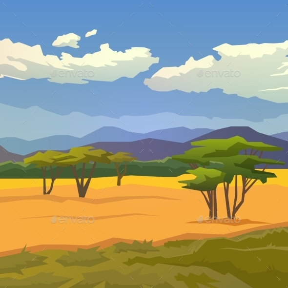 Savannah with Mountains Background - Landscapes Nature