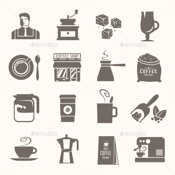 Black Coffee and Drink Icons - Decorative Symbols Decorative