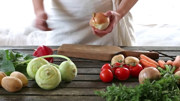 Woman Slice Onion