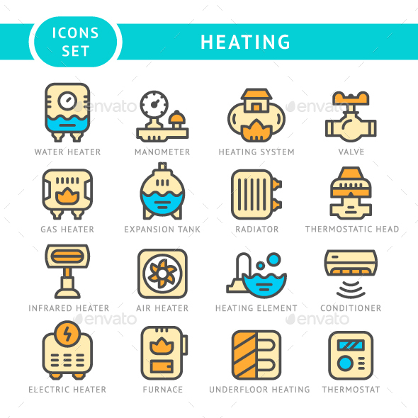 Set Line Icons of Heating - Man-made objects Objects