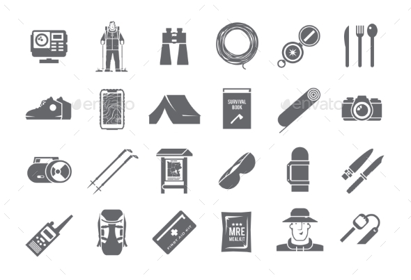 Hiking Black and White Icons - Travel Conceptual