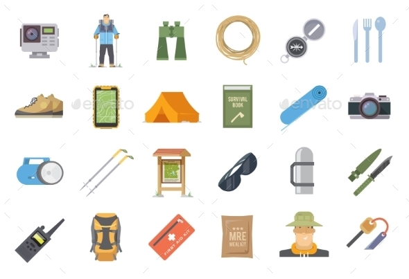 Hiking Flat Icons - Travel Conceptual