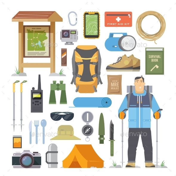 Hiking Flat Elements - Travel Conceptual