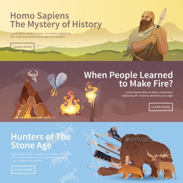 Primitive Man Stone Age Banners - Animals Characters