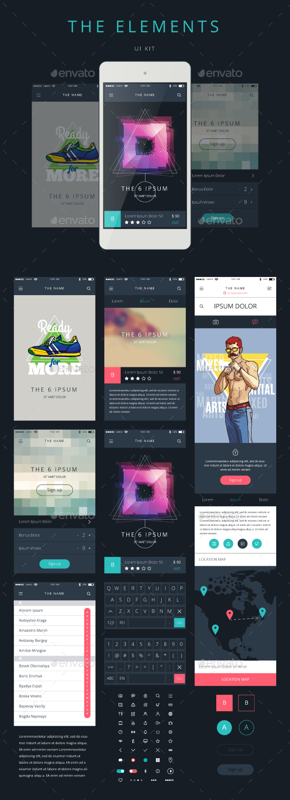 Phone GUI Template. Wireframe UI Kit. - Web Elements Vectors
