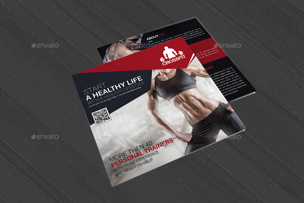gym and fitness square trifold brochure gym brochure