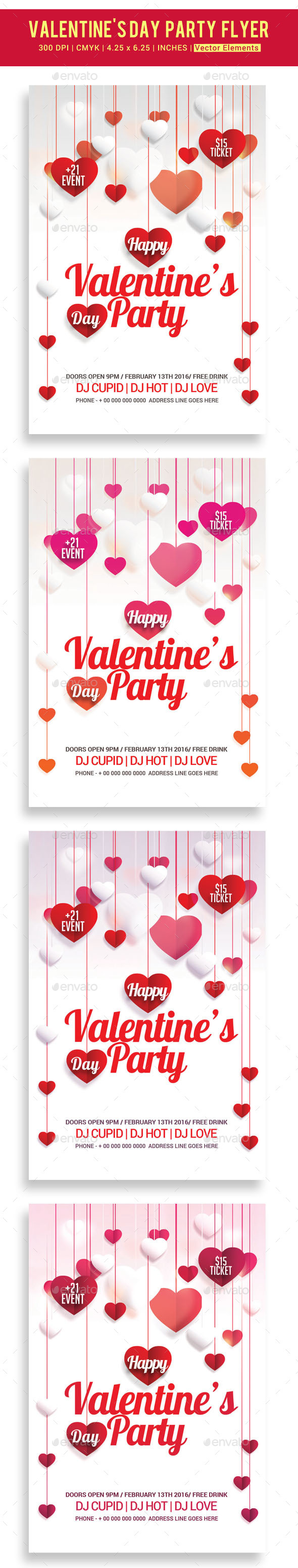 Valentine's Day Party Flyer Template - Clubs & Parties Events