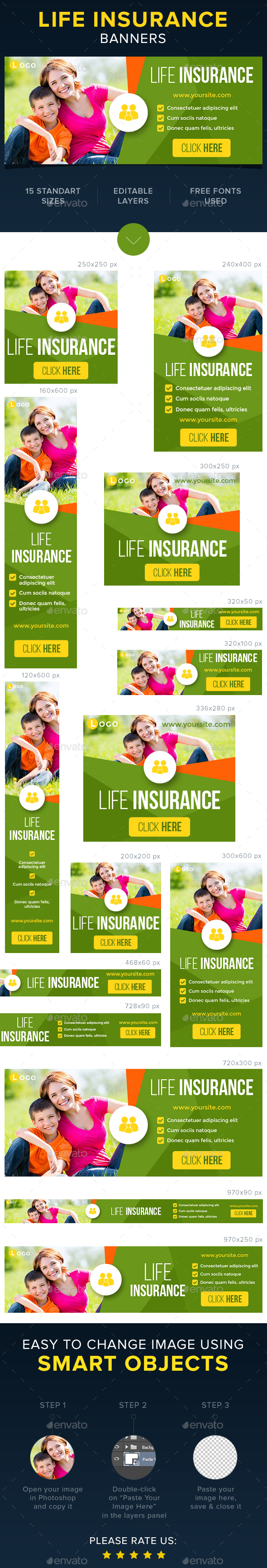 Life & Health Insurance Banners - Banners & Ads Web Elements