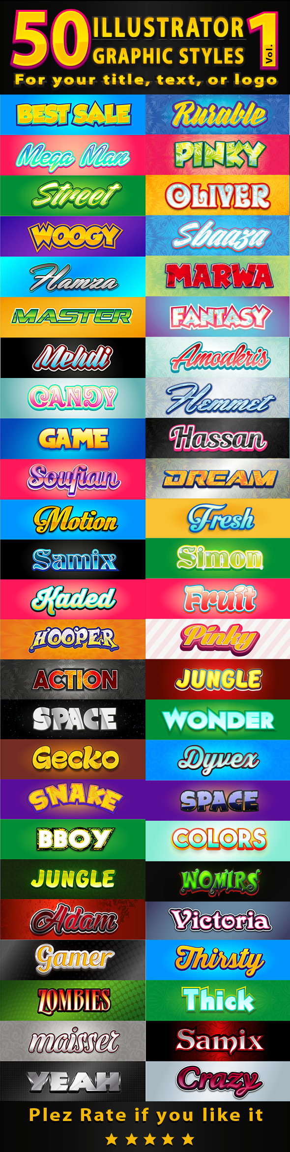 50 Illustrator Graphic Styles Bundle Vol.1 - Styles Illustrator