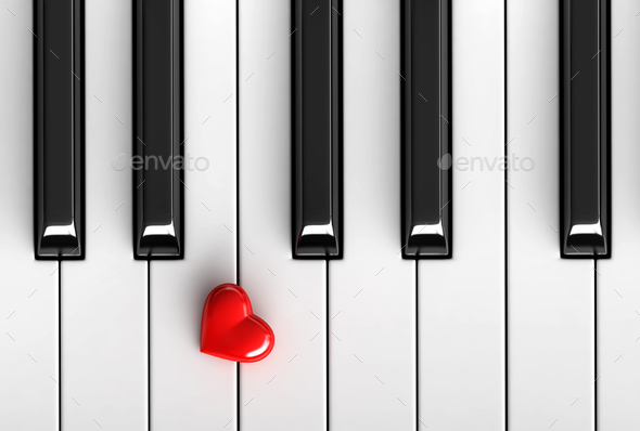 Red Heart Over Piano Keys