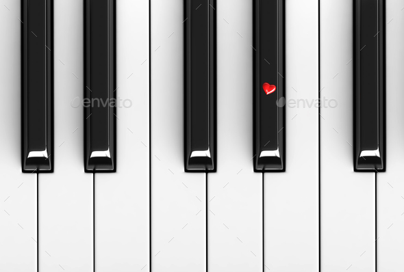 Red Heart Over Piano Keys