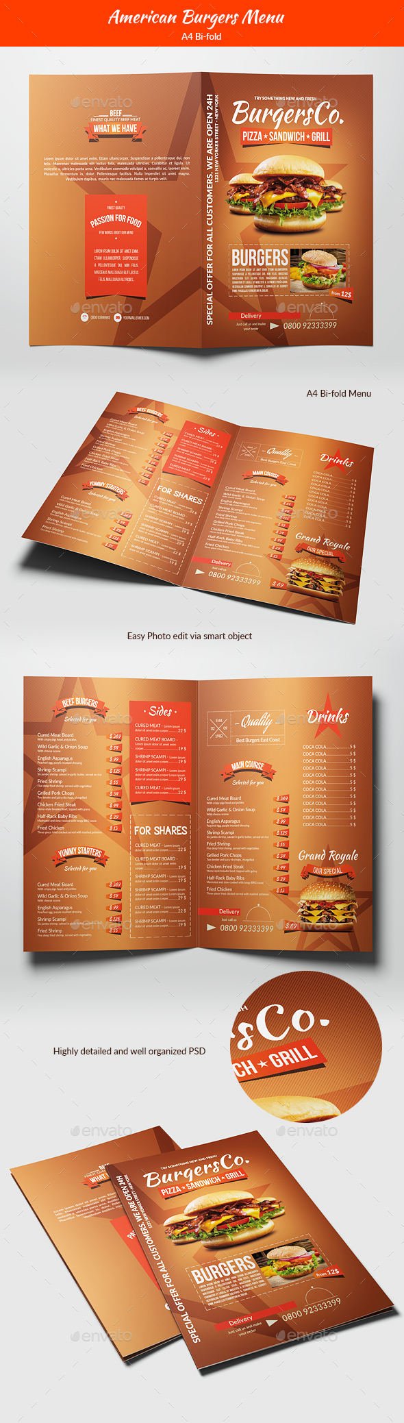 American Burgers Menu - Food Menus Print Templates