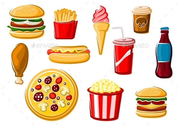 Fast Food And Beverage Icons - Food Objects
