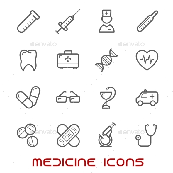 Medicine And Health Thin Line Icons Set - Miscellaneous Icons