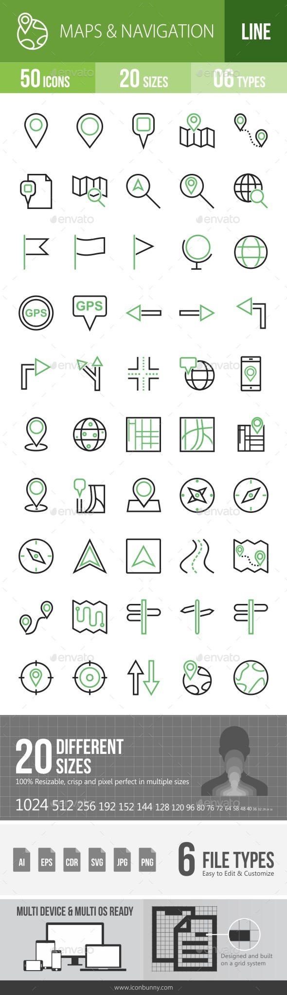 Maps & Navigation Green & Black Icons - Icons