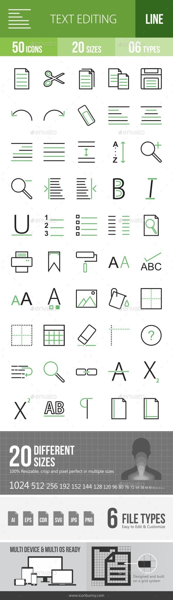 Text Editing Green & Black Icons - Icons