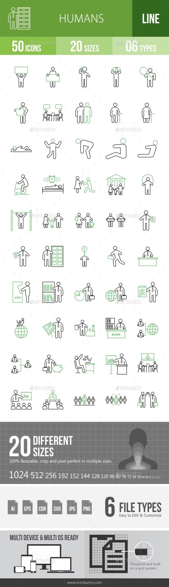 Humans Green & Black Icons - Icons