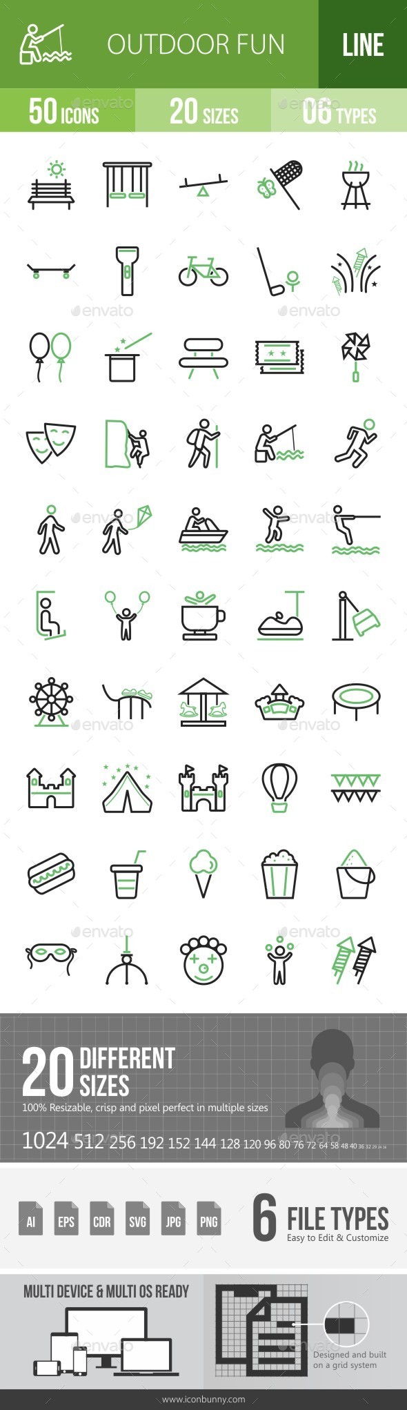 Outdoor Fun Green & Black Icons - Icons