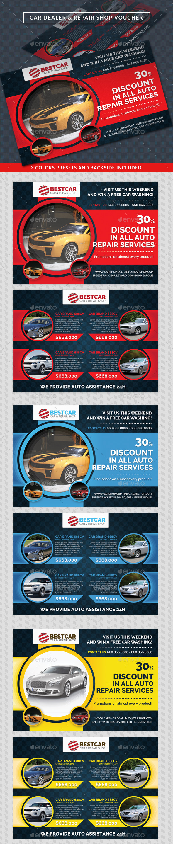 Car Dealer & Auto Services Commerce Discount Voucher - Cards & Invites Print Templates