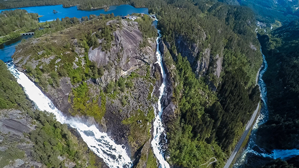 Aerial Footage Latefossen Waterfall Norway alt