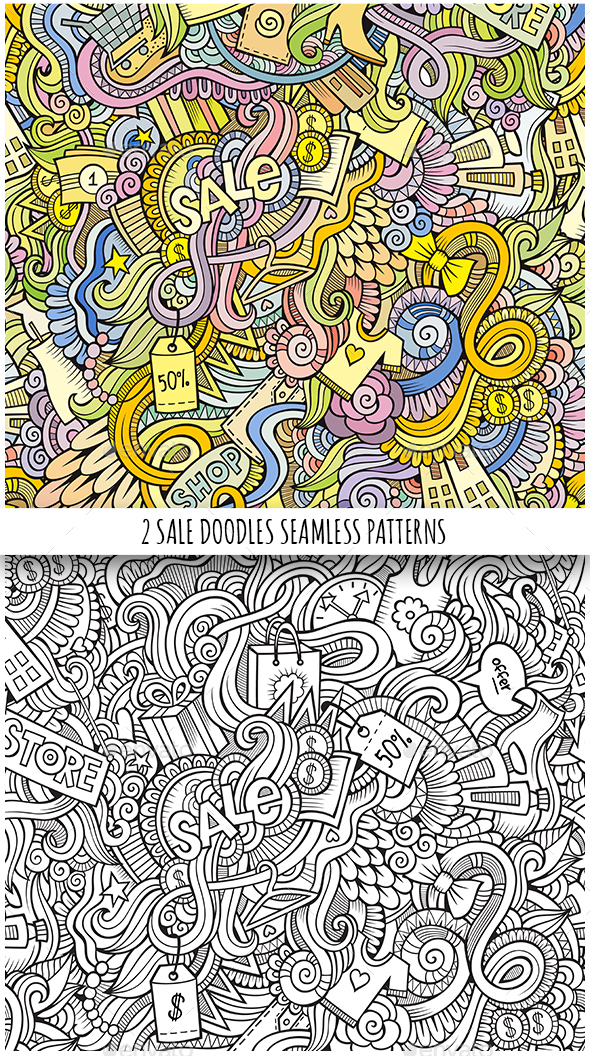 2 Doodles Seamless Sale and Shopping Pattern - Commercial / Shopping Conceptual