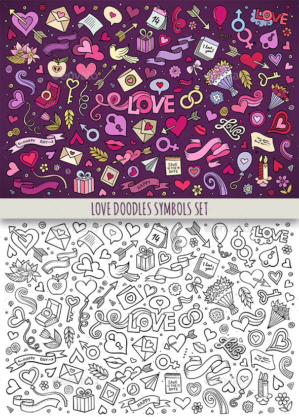 Love Doodles Symbols Set - Valentines Seasons/Holidays