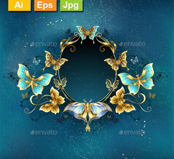 Oval Banner with Luxurious Butterflies - Borders Decorative