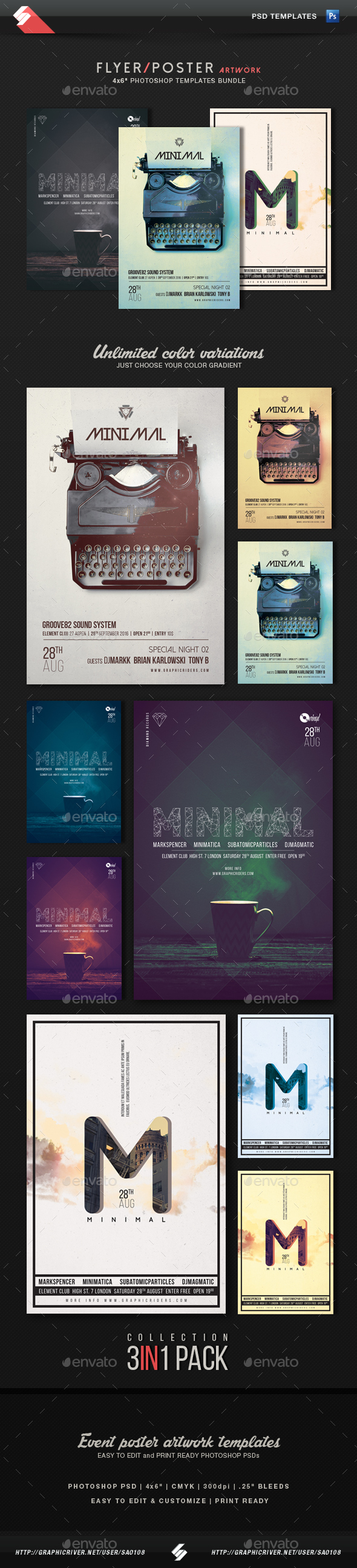 Minimal - Party Flyer Templates Bundle - Clubs & Parties Events