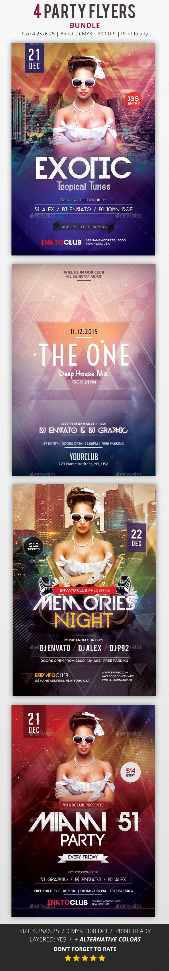 4 PSD Party Flyers - Bundle - Flyers Print Templates
