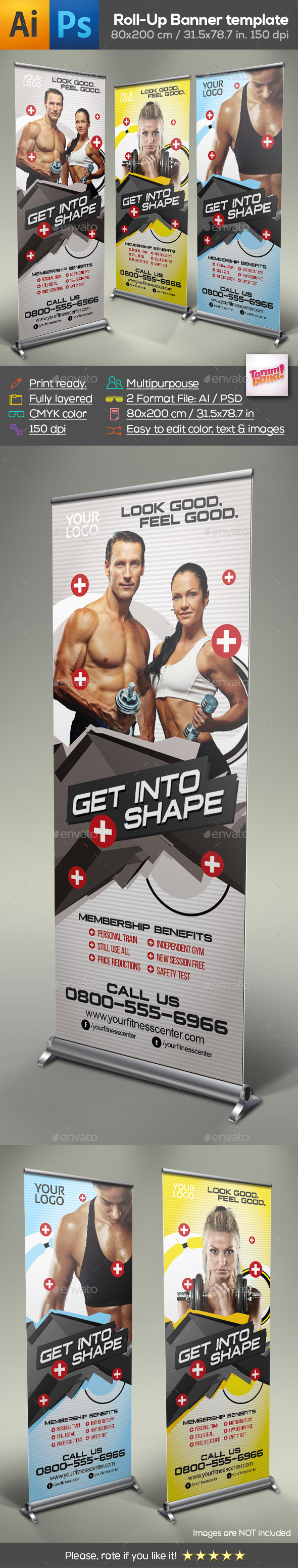 Roll-up Banner Template - Fitness - Signage Print Templates