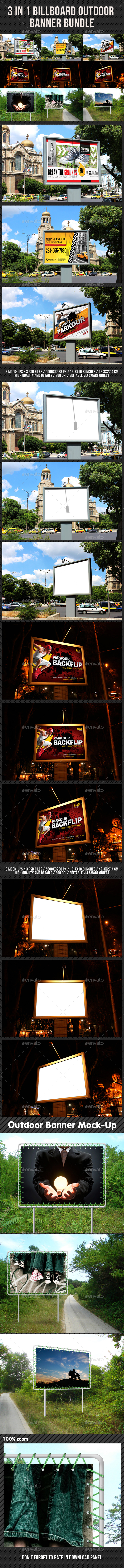 3 in 1 Billboard Banner Mock-Up Bundle - Signage Print