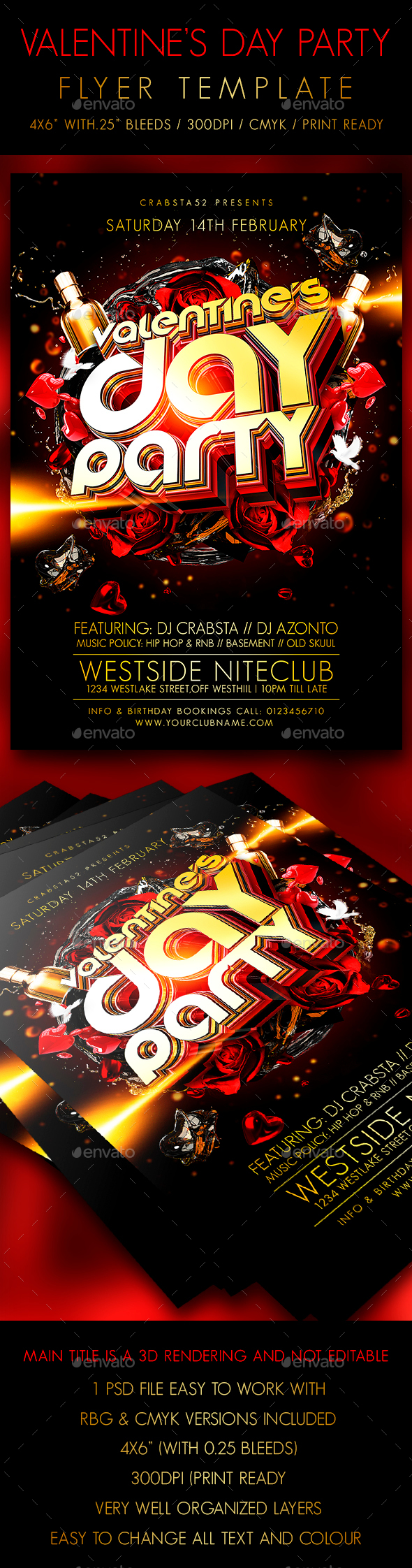Valentine's Day Party Flyer Template - Clubs & Parties Events
