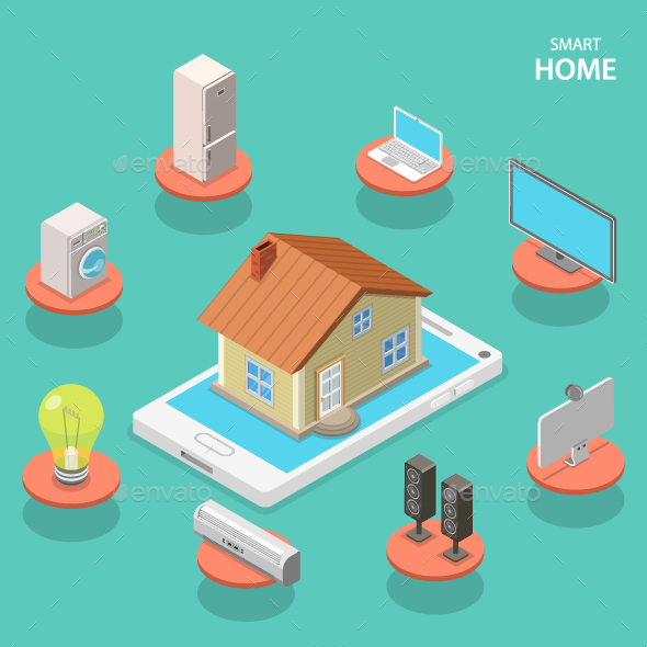 Smart House Isometric Flat Concept - Computers Technology