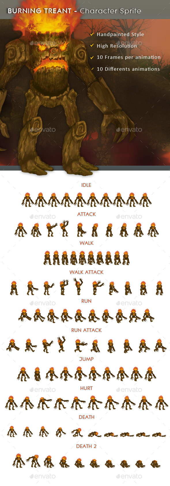 Burning Treant - Character Sprite - Sprites Game Assets