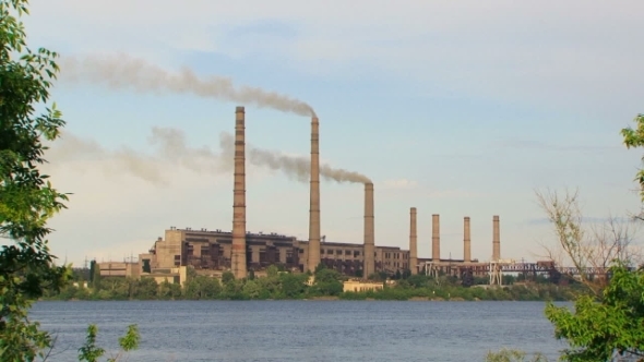 Coal Power Plant With Smoke Stacks