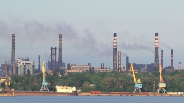 Air Pollution Generated By Oil Refinery Plant Near