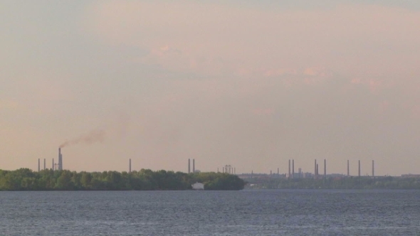 Industrial Landscape With River And Plant