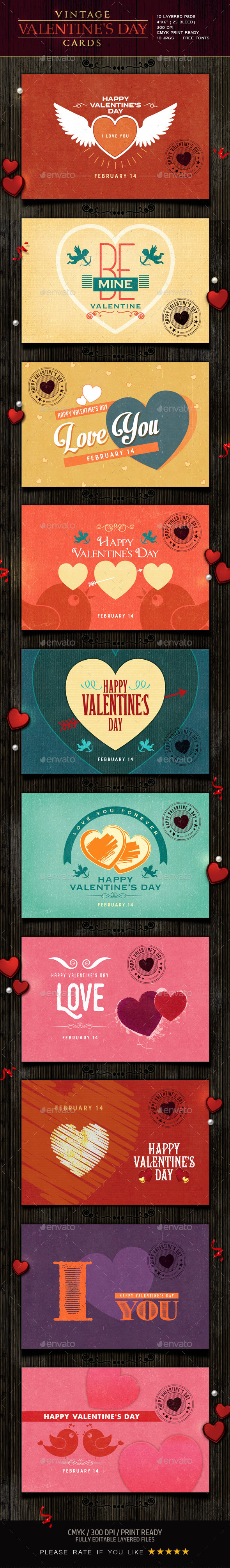 Retro / Vintage Valentine Cards - Cards & Invites Print Templates