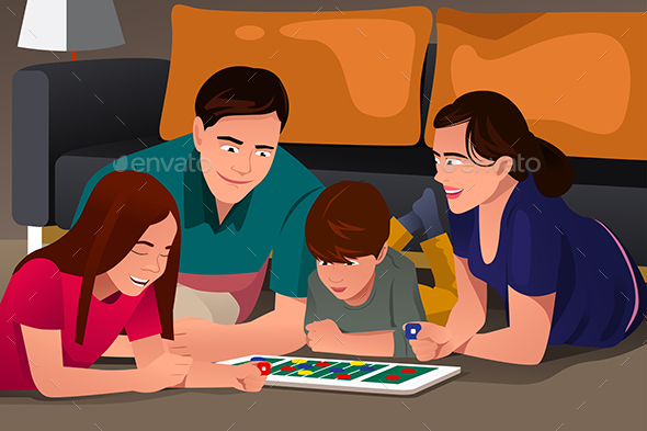 Family Playing a Board Game - People Characters