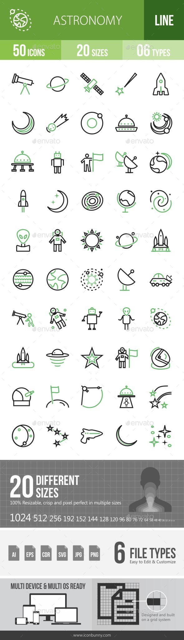 Astronomy Green & Black Icons - Icons