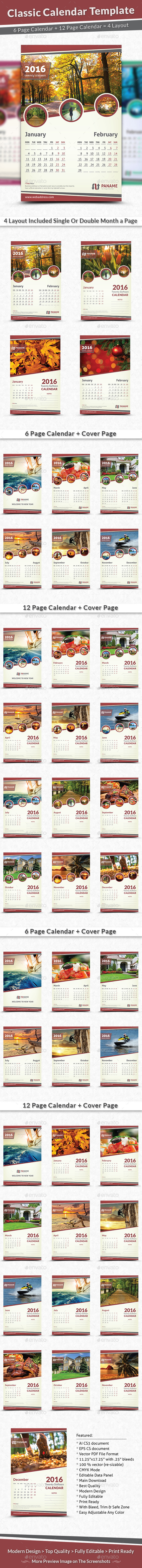 Classic Calendar Template 2016 - Calendars Stationery