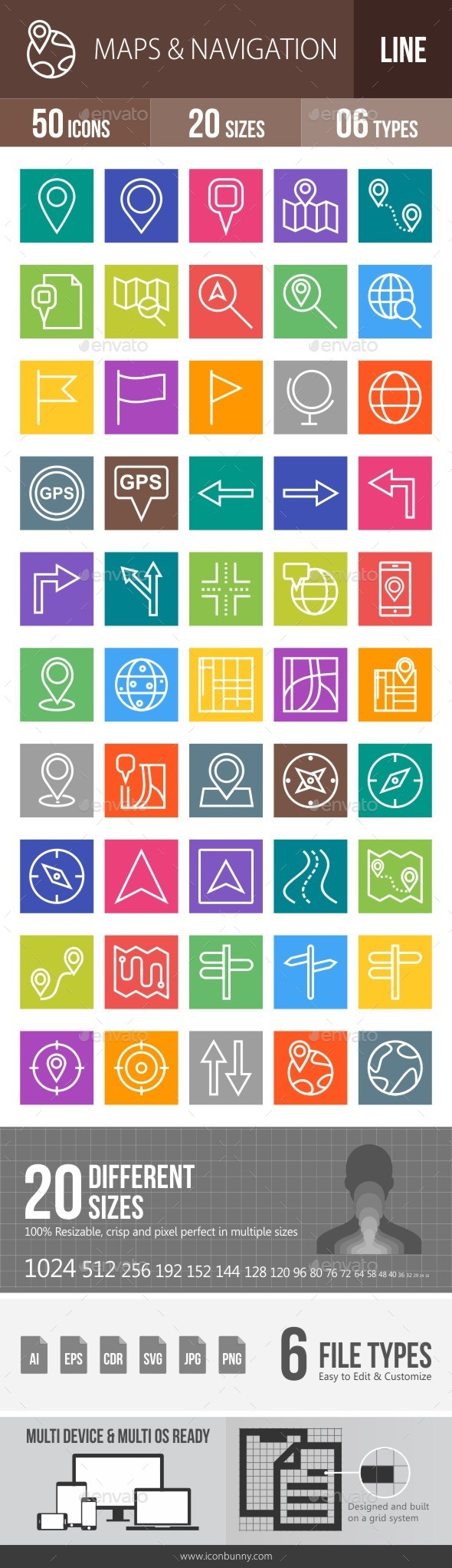 Maps & Navigation Line Multicolor Icons - Icons
