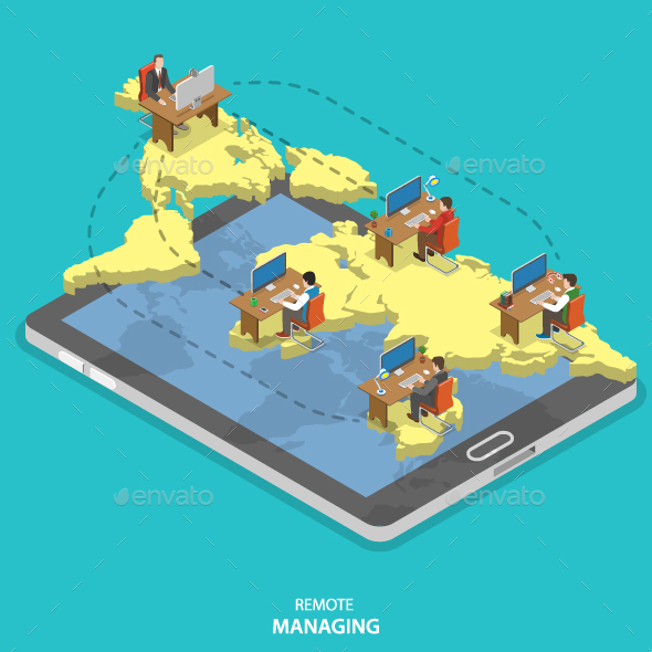 Remote Managing Isometric Flat Vector Concept. - Concepts Business