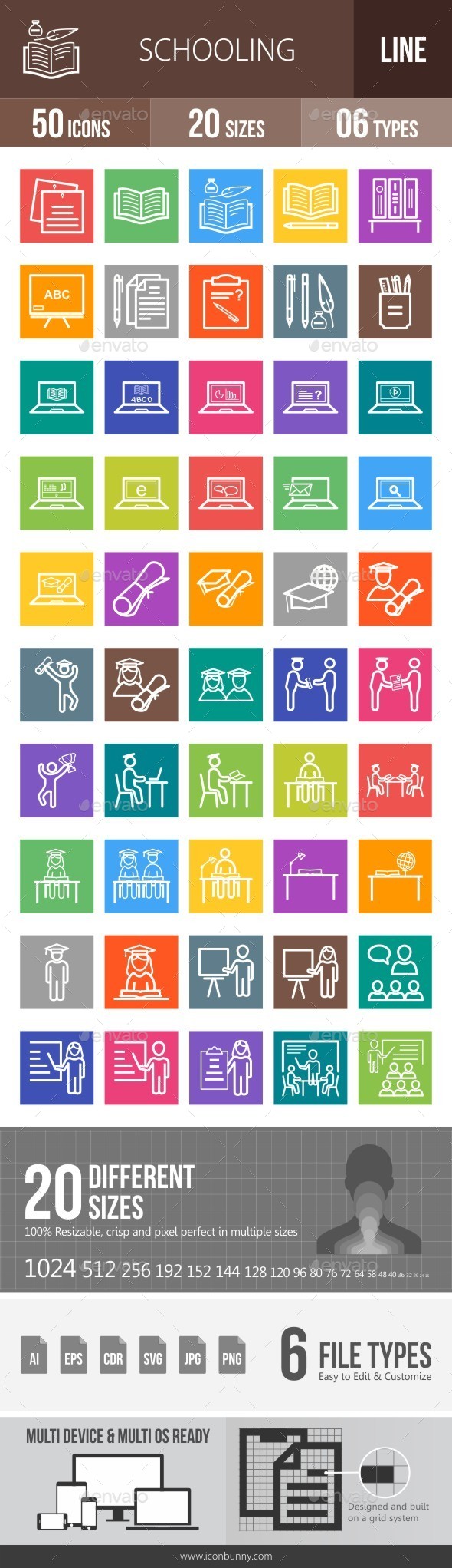 Schooling Line Multicolor Icons - Icons