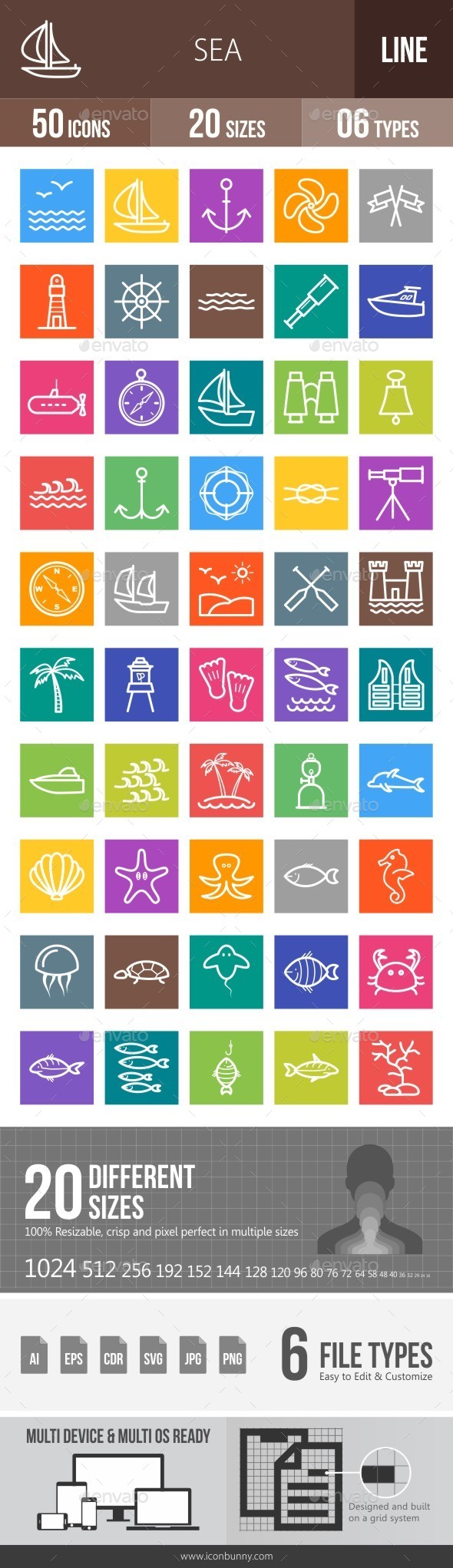 Sea Line Multicolor Icons - Icons