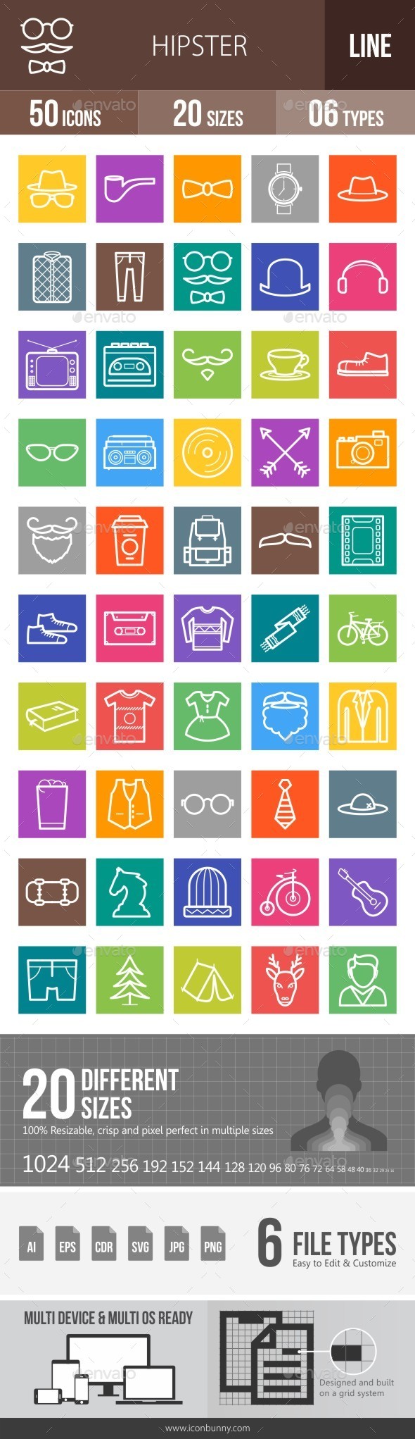 Hipster Line Multicolor Icons - Icons