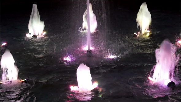 Lighted Fountain with Water Sprouting