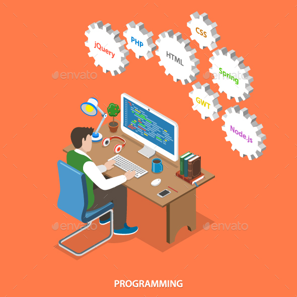 Programming Flat Isometric Vector Concept. - Web Technology