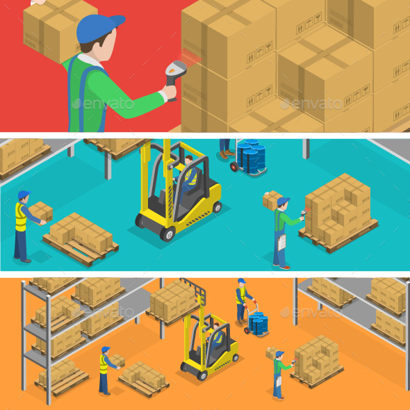 Warehouse Isometric Flat Vector Illustration. - Services Commercial / Shopping